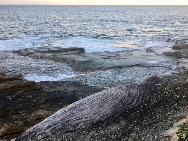 Sandstone and sea along the Eastern Suburbs Coastal Walk near Ivo Rowe Pool, South Coogee, photo Therese Spruhan, May 2017