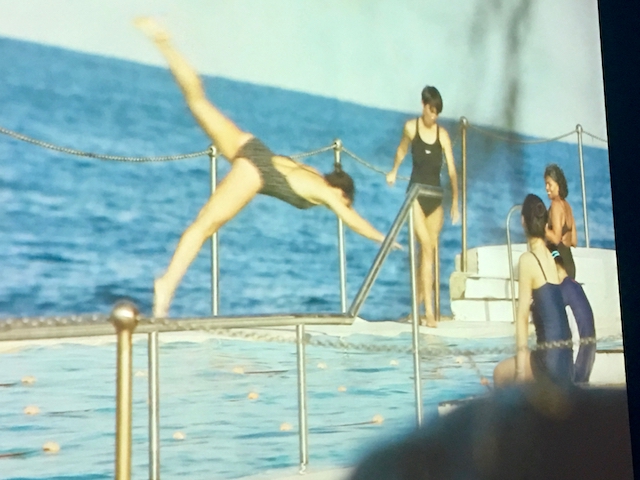 Bondi Icebergs scene from a short film on the pool at The Pool exhibition at the NGV Melbourne.