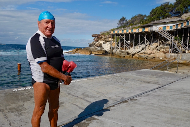 Reg, a regular at Wylie's Baths Coogee, photo Therese Spruhan, 2014